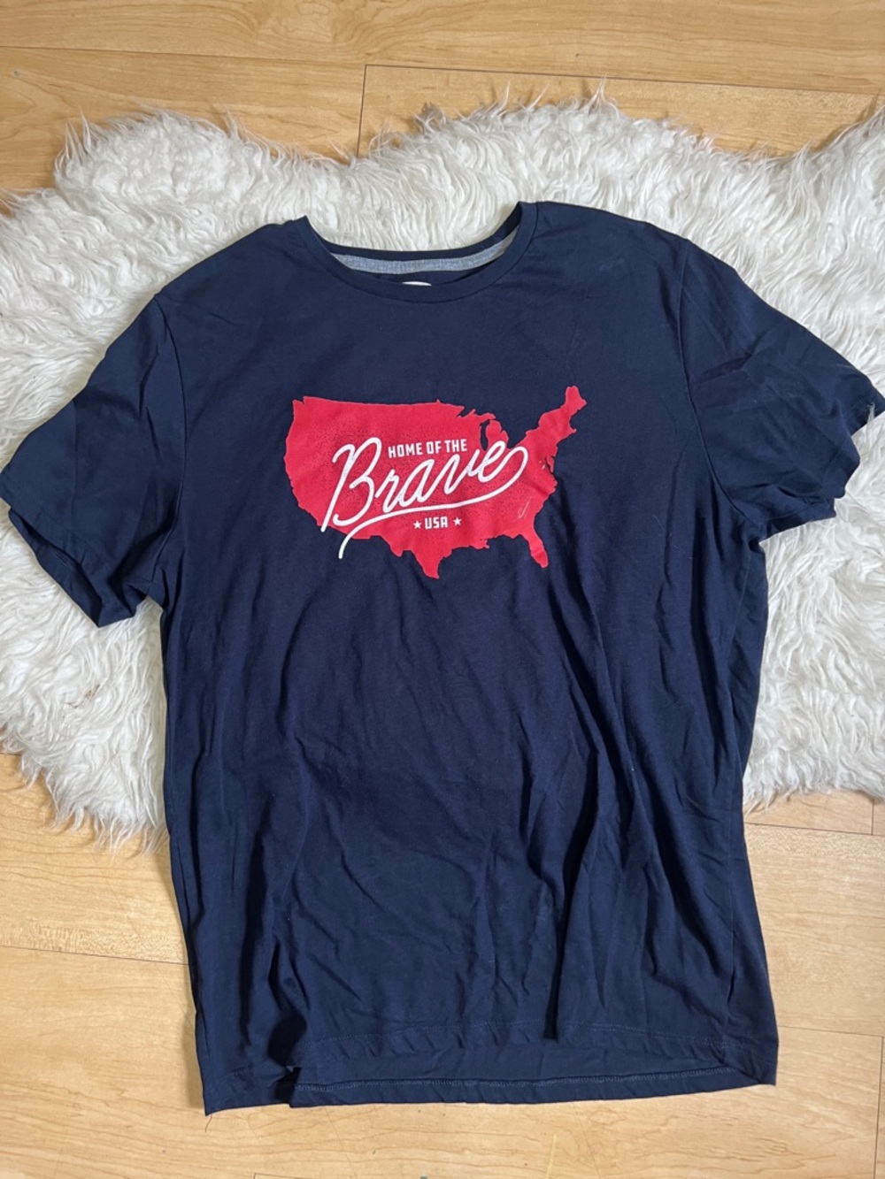 Old Navy Navy Tee with Red USA 'Brave' Graphic